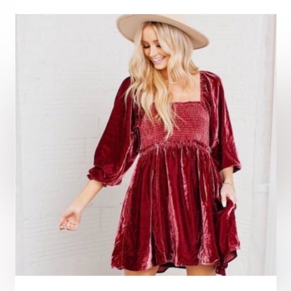 NWT Free People Daphne Velvet Mini Dress XS in Wine Red